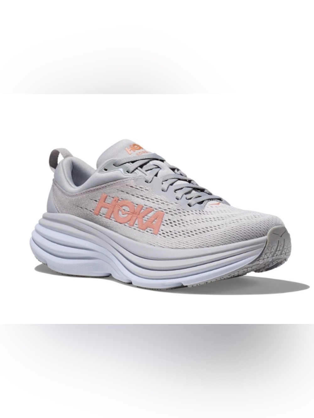 Hoka Women's Light Gray Running Shoe with Pink Logo Size 7.5